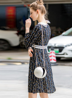 Tie-neck Polka Dots Dress With Semi-sheer 