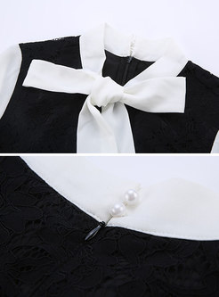 Fashion Sexy Black-white Blocked Lace Dress