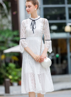 White Flare Sleeve Tiered Dress With See-through