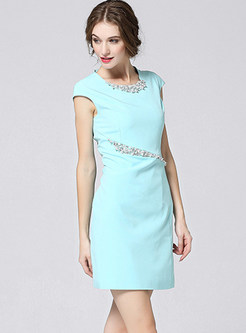 Pure Color Sleeveless Diamond Waist Dress
