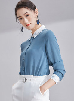 OL Work Shirt Collar Embroidered Solid Blouse