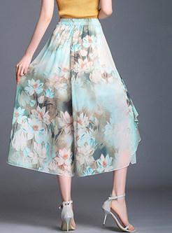 Chic Chiffon Green All Over Printed Sweet Pants