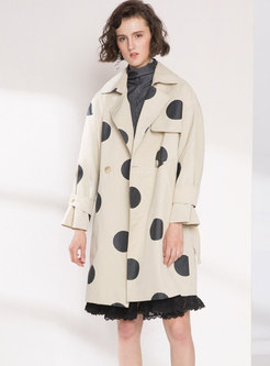 Vintage Turn-down Collar Dots Trench Coat With Pockets