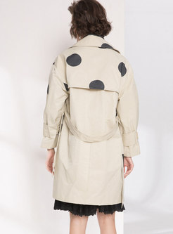 Vintage Turn-down Collar Dots Trench Coat With Pockets