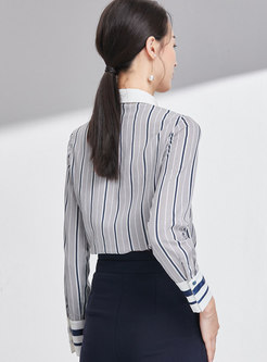 Trendy OL Color-block Striped Single-breasted Blouse