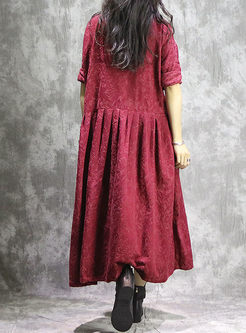 Vintage Solid Color Stand Collar Loose A Line Dress
