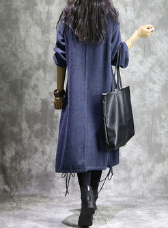 Solid Color O-neck Tied Loose Sweater