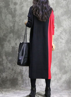Loose Color-blocked Turtle Neck Long Sweater