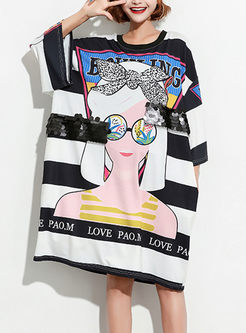 Trendy Print O-neck Loose T-shirt Dress