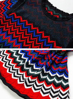 Multicolor Geometric Pattern See-through Look Skater Dress