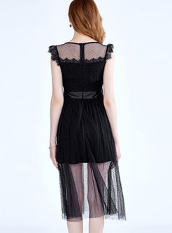 Fashionable Black Lace See-through Look Dress