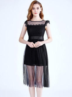 Fashionable Black Lace See-through Look Dress