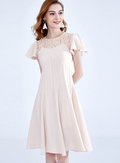 Stylish Lace High-rise Pure Color Skater Dress
