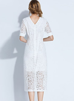 Solid Color Lace Hollow Out Dress With See-through Look