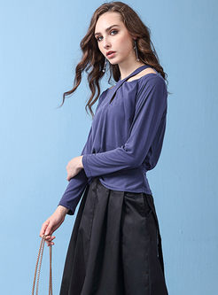 Pure Color Hollow Out Ruffled Slim Blouse