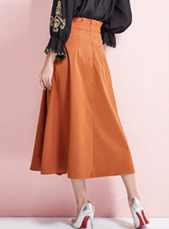 Stylish Pure Color Belted Hem Pleated Skirt