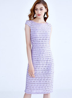 Fashion Solid Color Slash Neck Lace-paneled Bodycon Dress