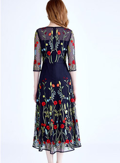 Fashionable Embroidered Double-layered Maxi Dress