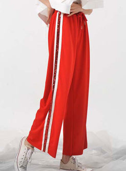 Casual Tied Striped Splicing Loose Pants With Sequins