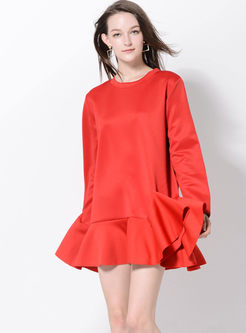 Red Long Sleeve Falbala Mini Dress