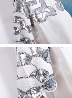 Chic O-Neck Beaded Chiffon Blouse With Sequins