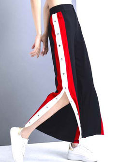 Casual Striped Splicing Drilling Slit Wide Leg Pants