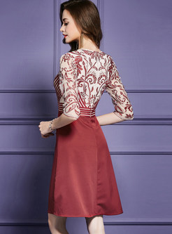 Stylish Mesh Embroidered High Waist A Line Dress