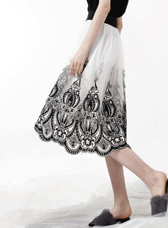 Vintage Print Elastic Waist Skirt