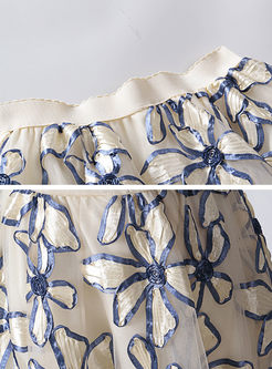 Elastic Waist Stereoscopic Flower Gauze Skirt