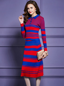 Stylish Lapel Long Striped Two Piece Outfits