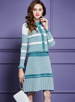 Single-breasted Striped Knitted Two Piece Outfits