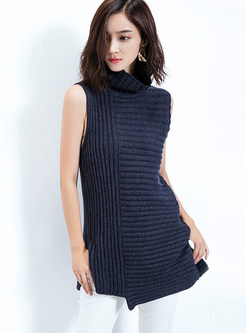Trendy Sleeveless Knitted Sweater With Slit-back