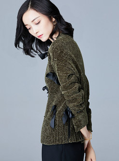 Autumn Crew-neck Straight Sweater With Bowknot Detail