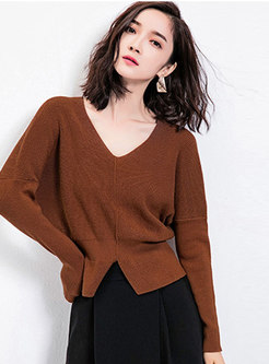 Fashionable Double V-neck Gathered Waist Sweater