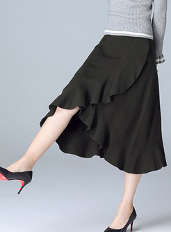 Elegant Monochrome Falbala Asymmetric Skirt