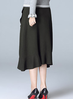 Elegant Monochrome Falbala Asymmetric Skirt