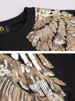 Chic Mesh Splicing O-neck Loose Sweatshirt With Sequins