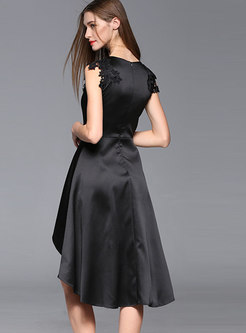 Stylish Monochrome V-neck Lace High-Low Dress