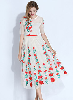 Fashion Lace-paneled Two-layer Embroidered Dress