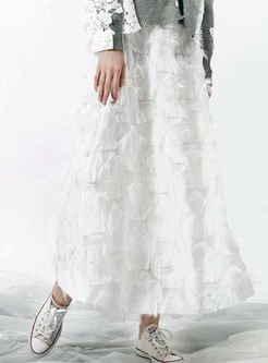 White Tassel Patch High Waist A Line Skirt