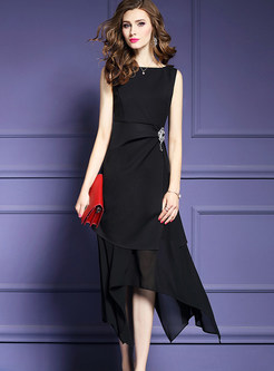 Pure Color Sleeveless Irregular High Waist Dress
