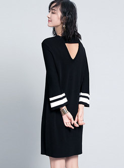 Brief Flare Sleeve Knitted Dress With Cutout-back Detail