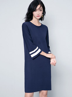 Brief Flare Sleeve Knitted Dress With Cutout-back Detail