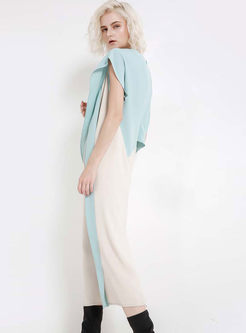Elegant Color-blocked High Waist Maxi Dress