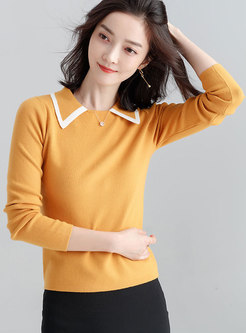 Stylish Contrast-Collar Long Sleeve Shift Sweater 