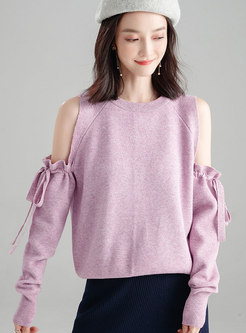 Cold Shoulder Bowknot Pullover Knitted Sweater