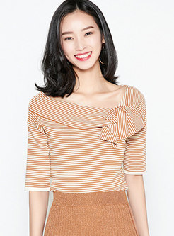 Slash Neck Color-block All Matched Knitted Top