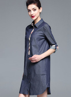 Daily Shift Grid Single-breasted Denim Cardigan Blouse 