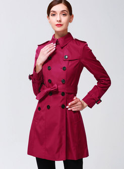 Chic Solid Color ALL Matched Belted Double-breasted Coat