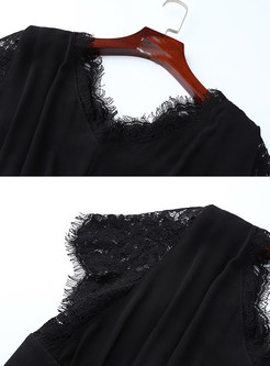 Irregular Neck Lace Splicing Sheath Slit Dress